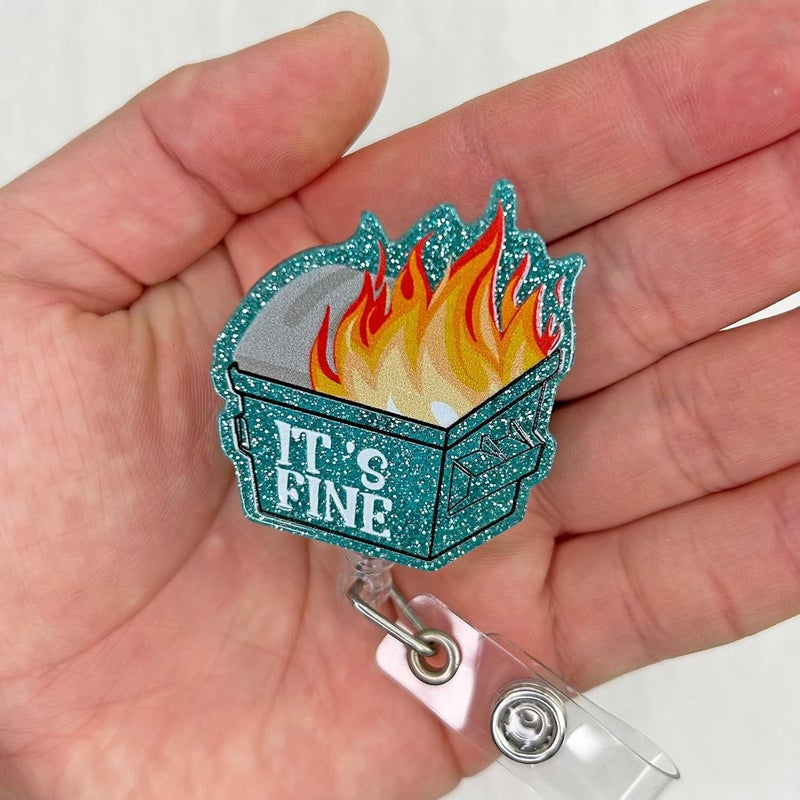 Bydevia It's Fine Dumpster Fire Badge Reel Retractable, Funny Badge Reel for Nurse Nursing RN CNA LPN Medical Worker & Office Staff, Dumpster ID Name Badge Holder with Alligator Clip & 24” Durable Nylon Cord - Image 3
